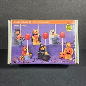 Vtg NIB Wee Crafts Sweet Treats Halloween Paintable Bear Lollipop Holders
